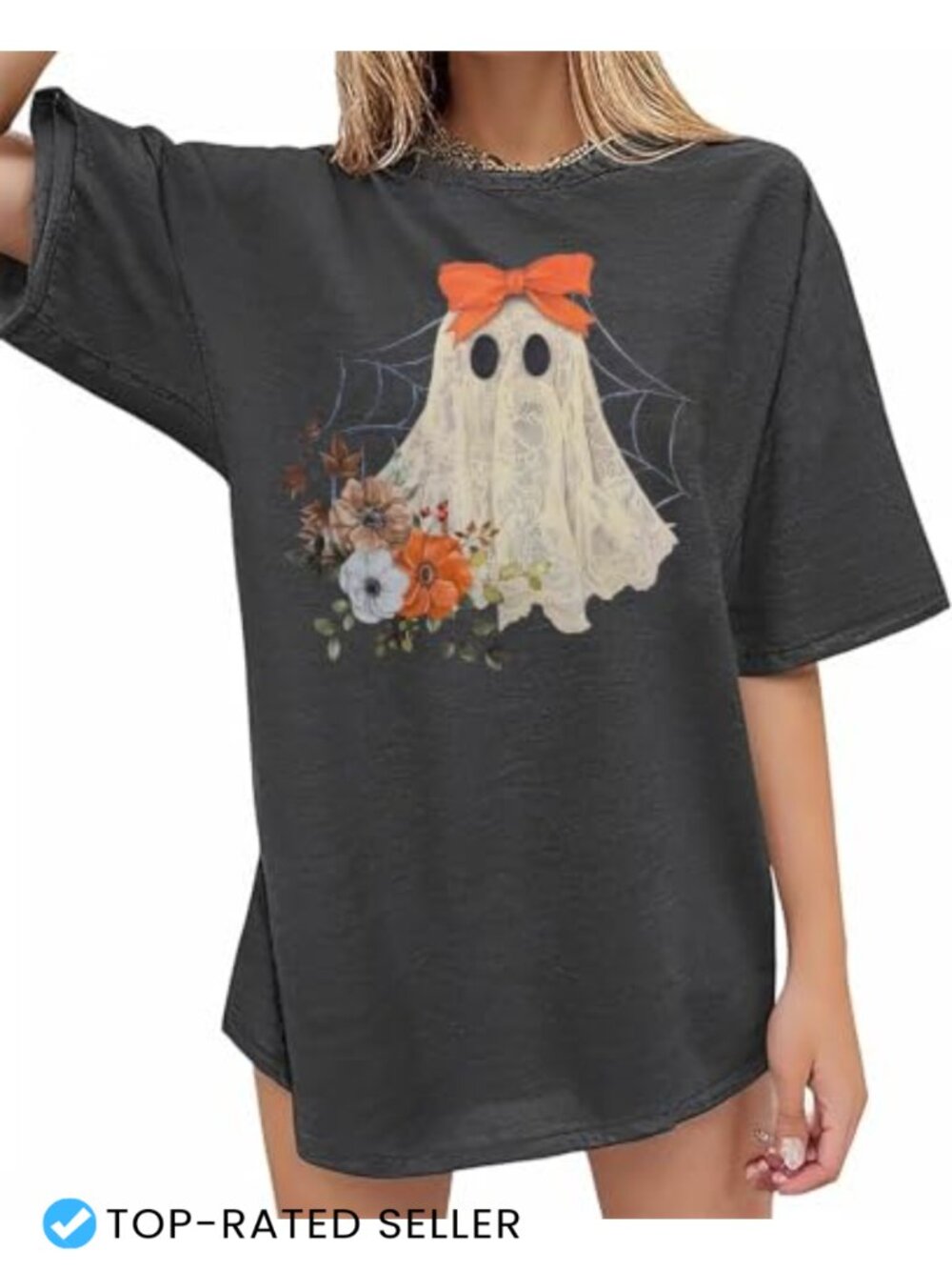 Oversized Halloween Ghost Pumpkin T-Shirt Cotton Blend Women